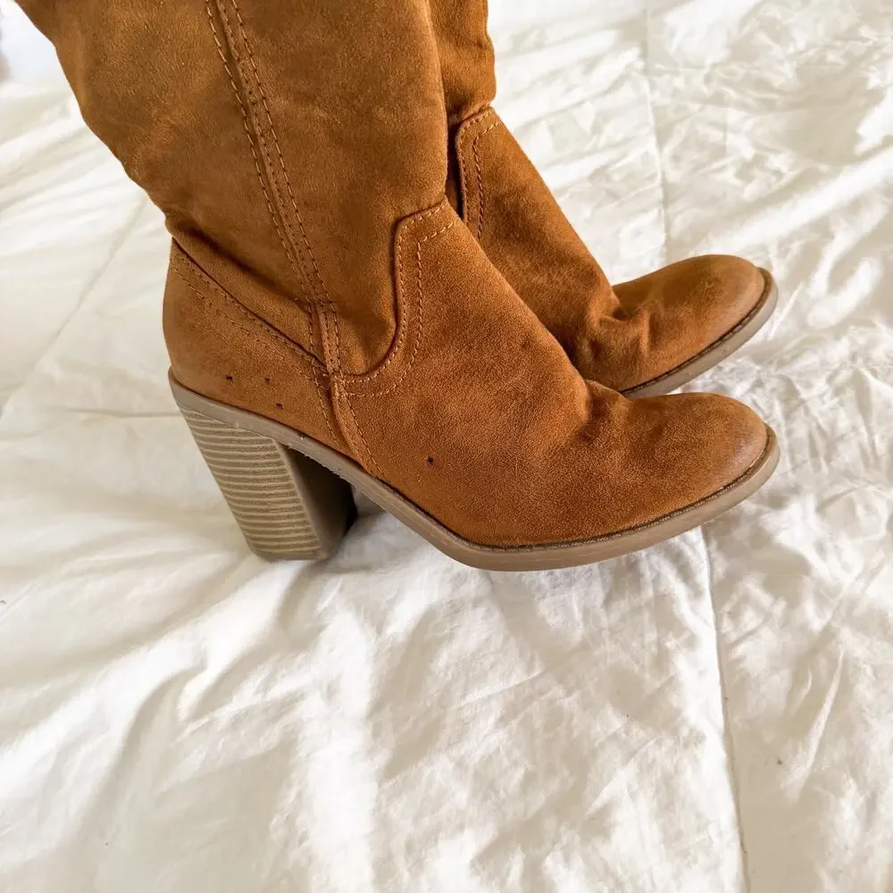 Universal Thread Brown Tan Over The Knee High Boots Block Heel Suede Womens 8